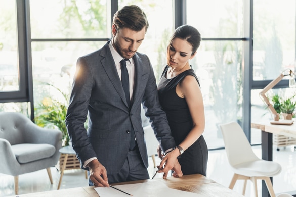 Woman flirting with her coworker